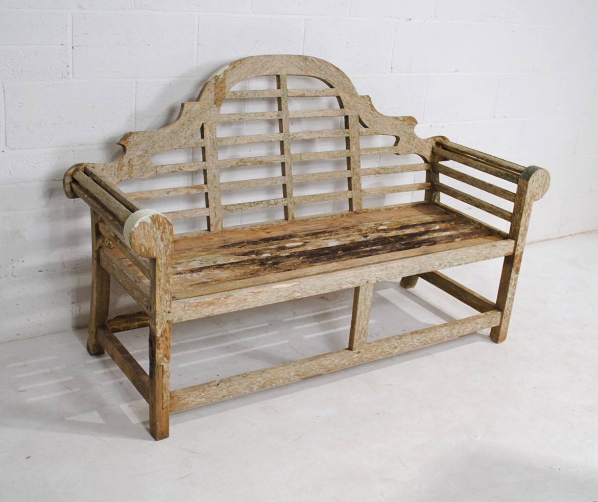 A weathered wooden Lutyens style garden bench - length 165cm - Image 3 of 10