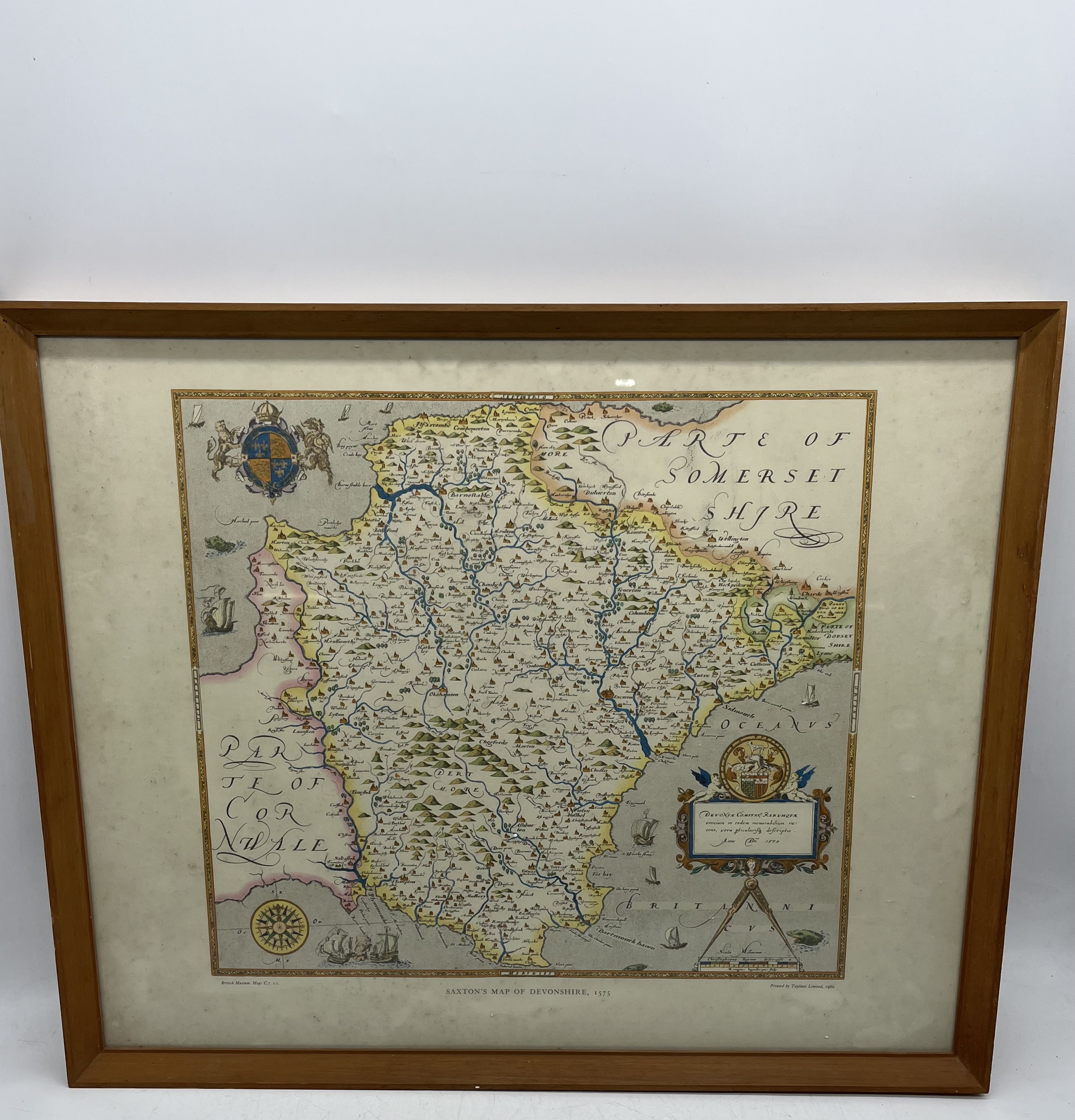 A framed Monaco 1937 dated racing poster, and a framed Devonshire map by Saxtons 1575. - Image 6 of 6