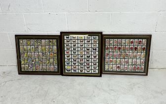 Three sets of framed cigarette cards including Will's Cigarettes "Wild Flowers" & "Roses" and John