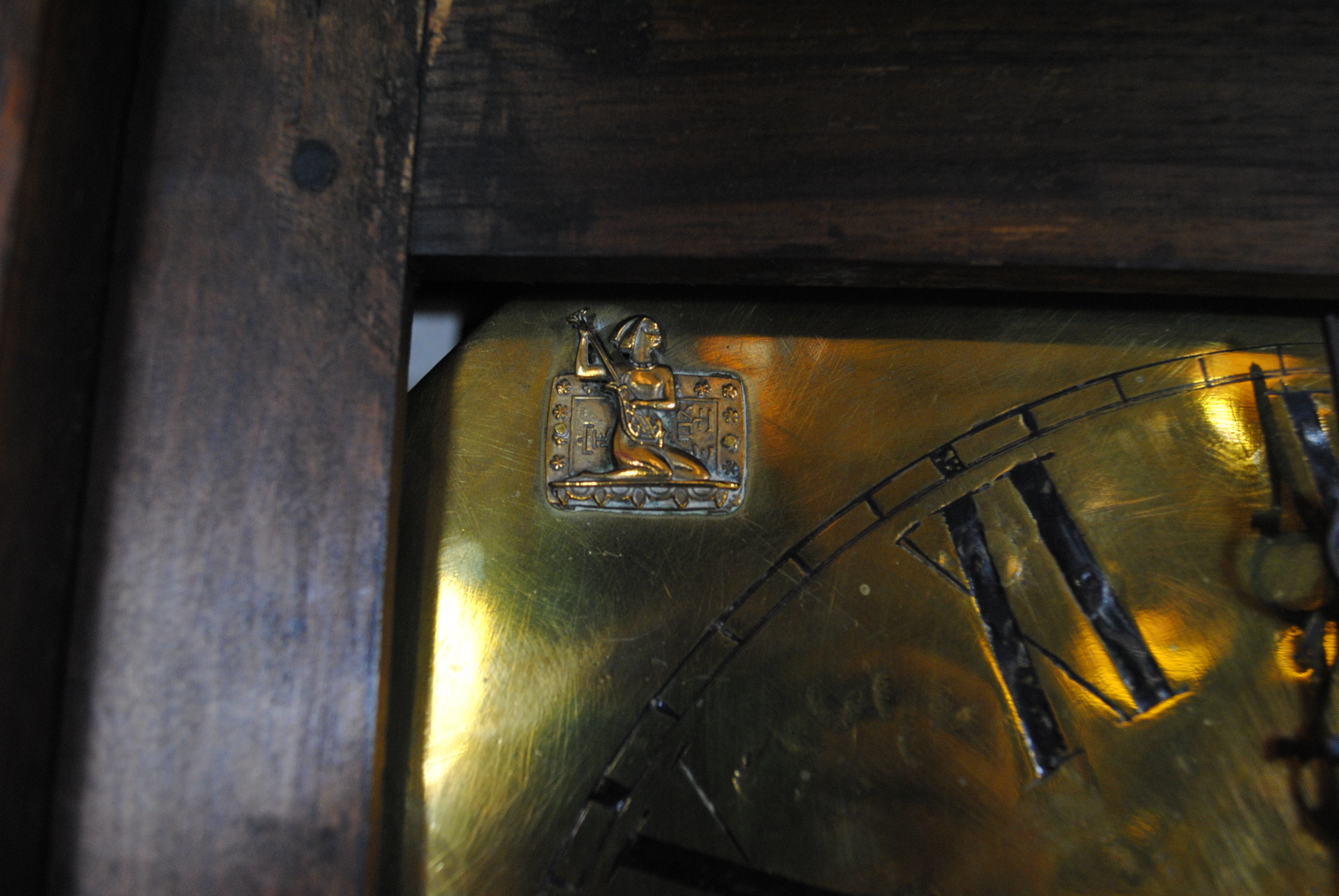 A Georgian oak chiming longcase clock, with brass dial decorated with Egyptian motifs, with fusee - Image 7 of 16