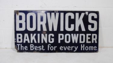 A vintage enamel advertising sign for 'Borwick's Baking Powder' - 45.5cm x 91cm