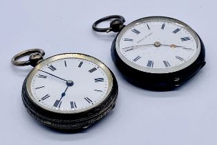 A hallmarked silver fob watch along with a continental silver (800) fob watch named to Kendal &