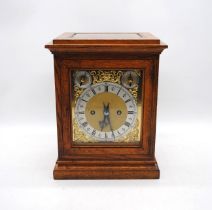 An antique oak cased bracket clock, with brass face and fusee movement - length 25cm, depth 19.