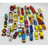 A small collection of play worn die-cast vehicles including Matchbox, Lesney, Speed Kings, Dinky