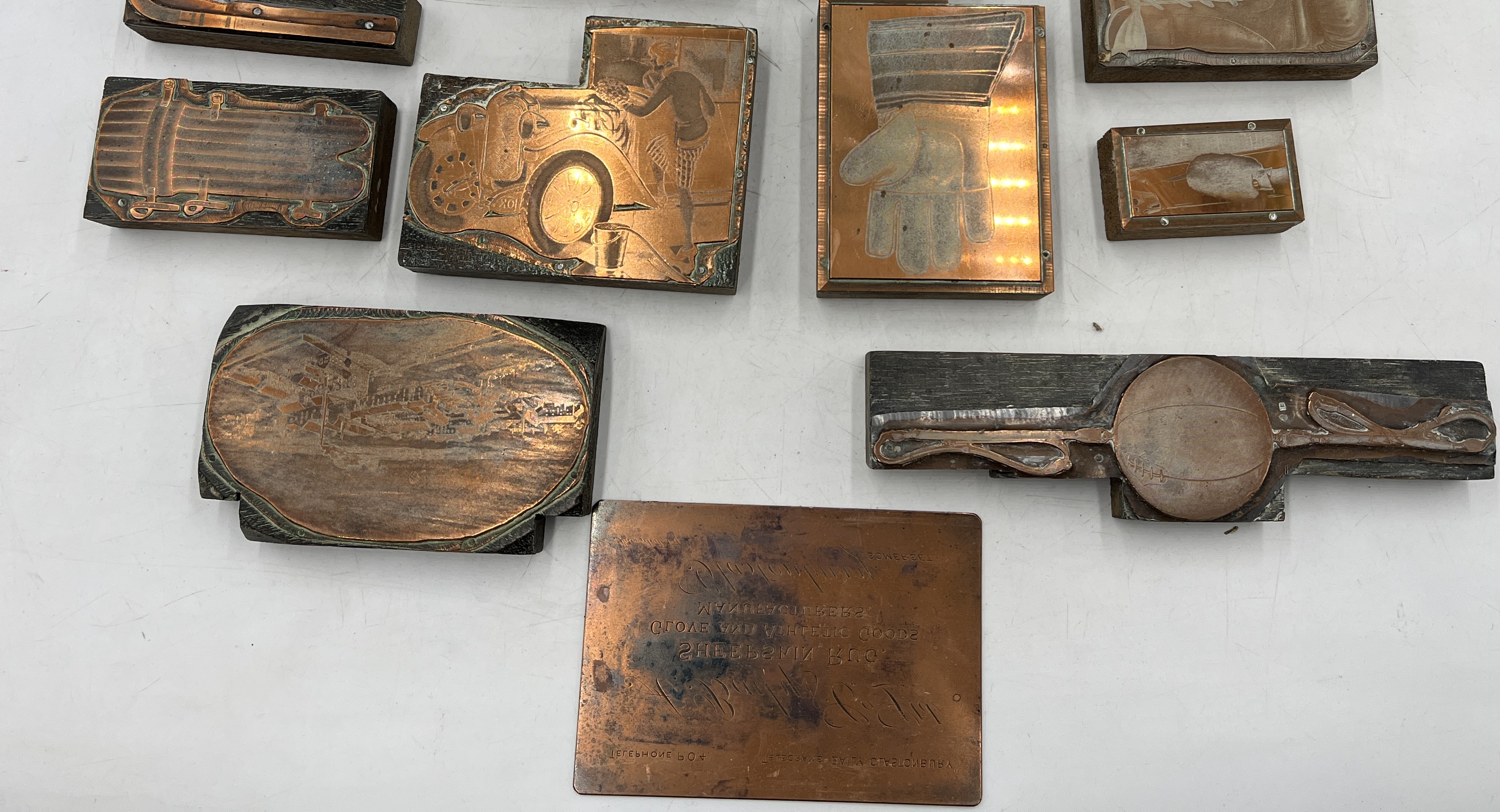 A collection of weights and vintage printing blocks mainly on the theme of sport - Image 3 of 3