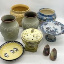 A collection of various vases, jardinière's etc. including Denby