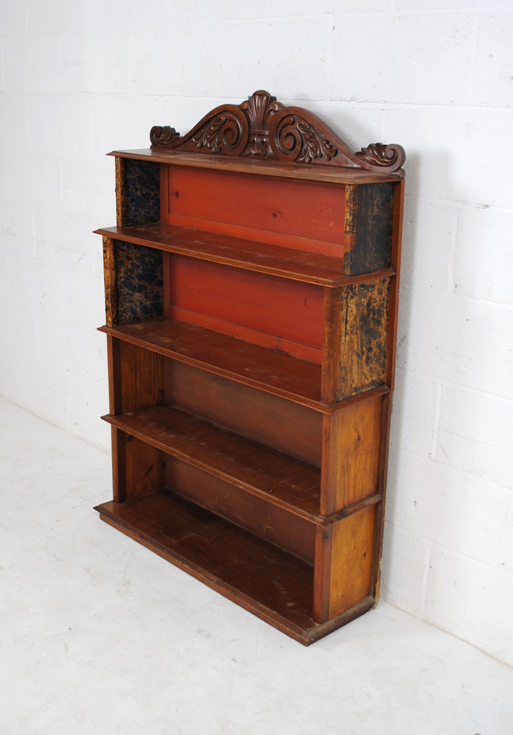 A Victorian mahogany waterfall bookcase, with leather covered ends in the form of books and carved - Image 2 of 10