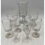 A collection of antique glassware including rummers, celery vase etc.
