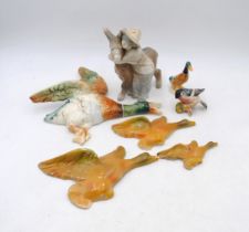 A small quantity of various ceramics, including Beswick birds, Lladro figure, wall hanging ducks