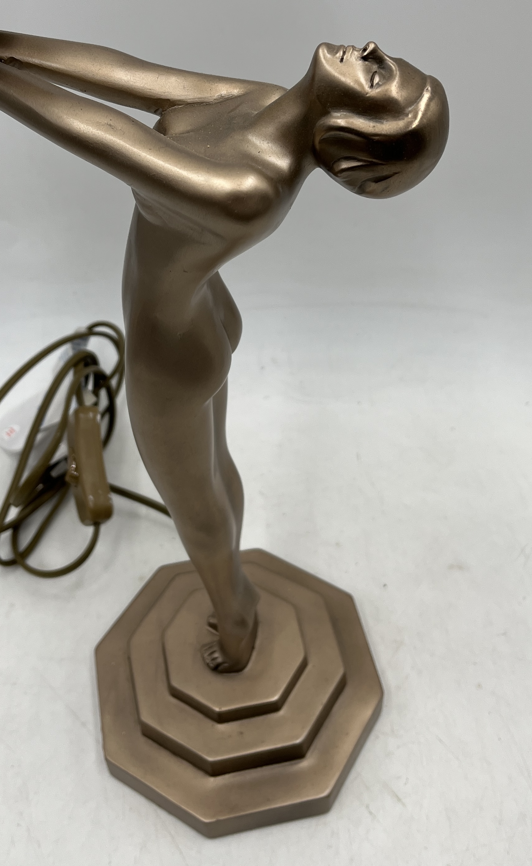 An Art Deco style table lamp in the form of a nude female holding a globe - Overall height 50cm - Image 2 of 2