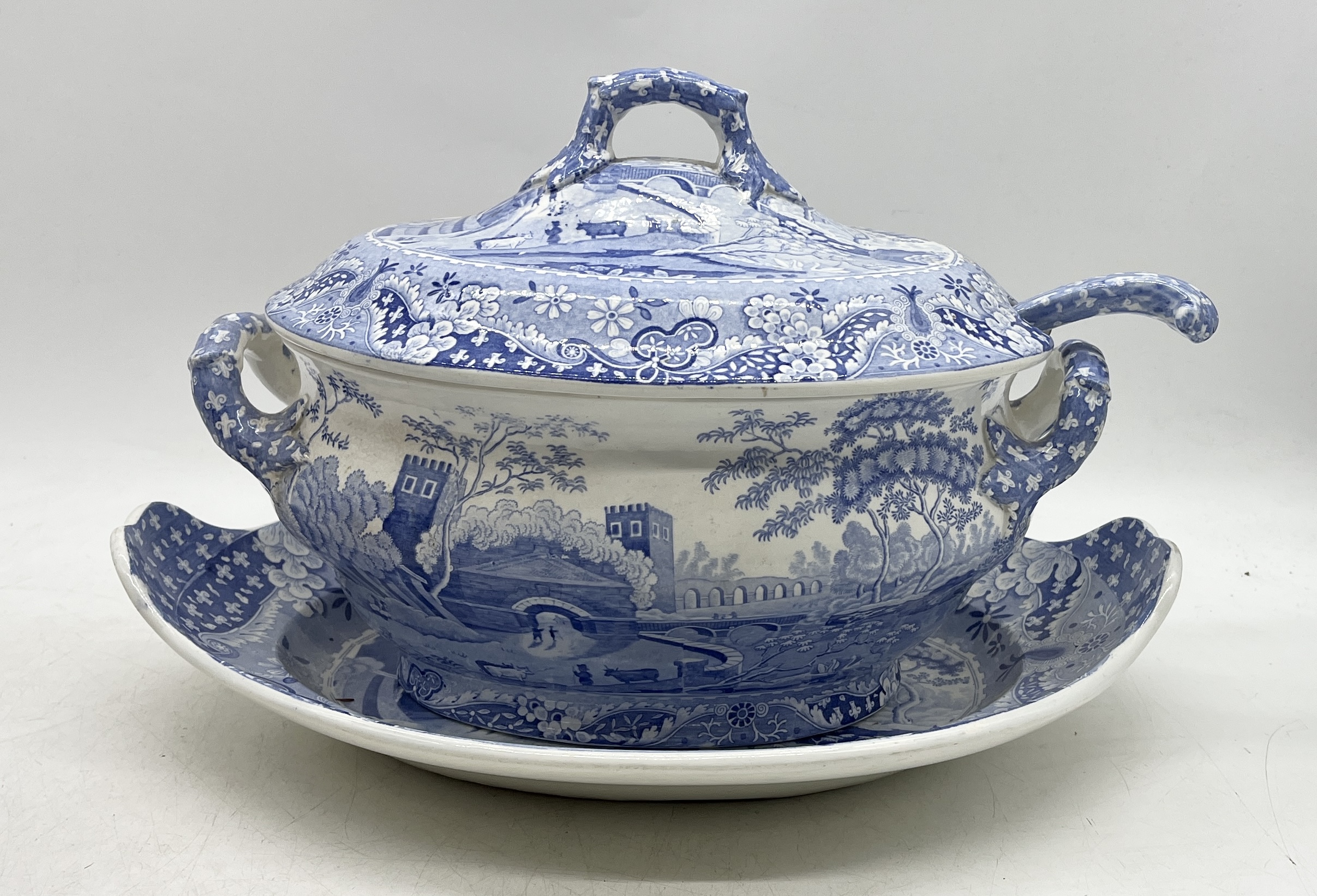 A Spode & Garrett "Old Spode" blue and white lidded tureen with dish and ladle along with a bohemian - Image 2 of 5