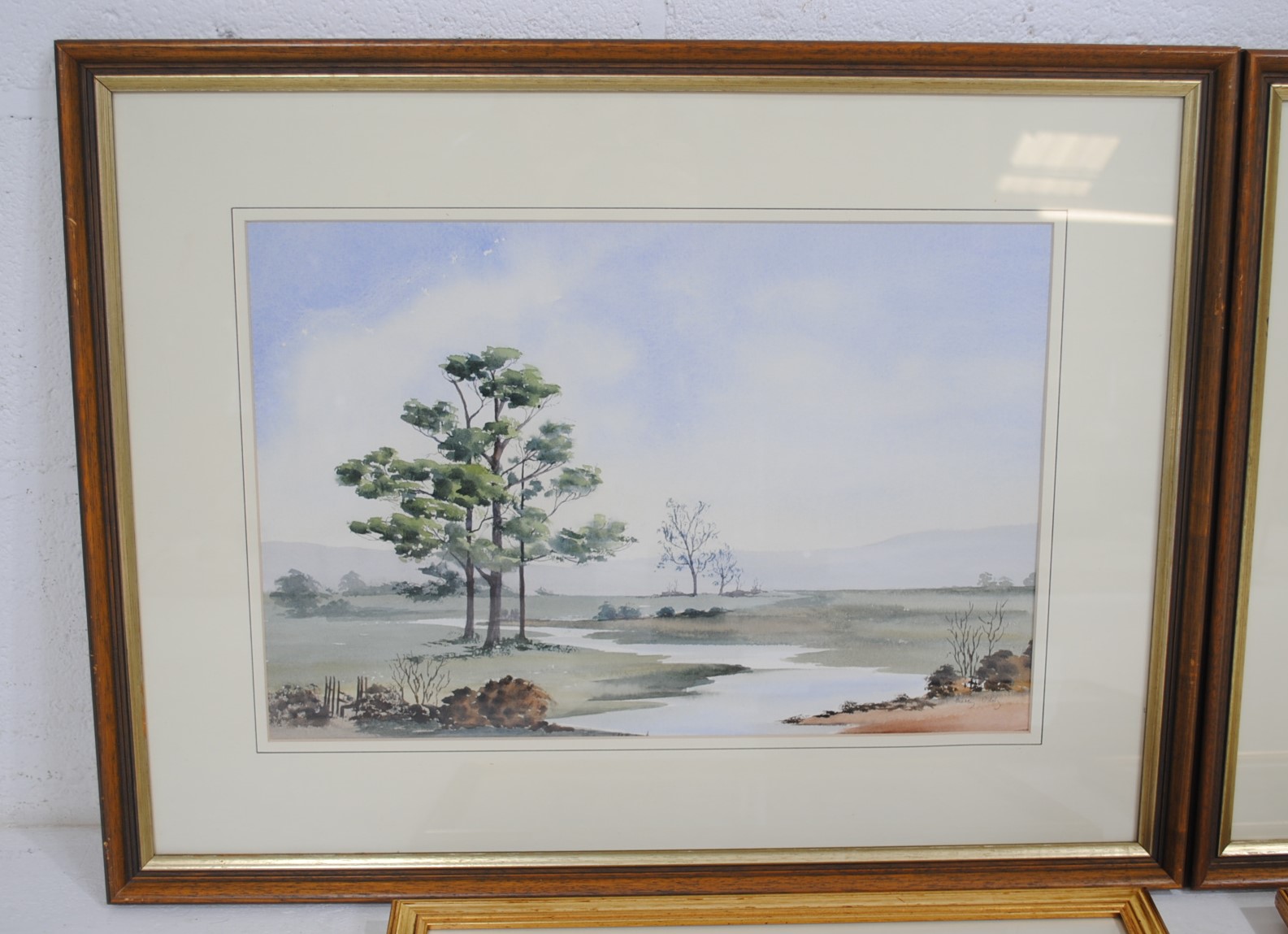 Five framed paintings, comprising two landscape watercolours signed 'Mercy Oddy', two landscape - Image 2 of 14
