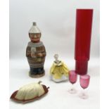 A collection of glass and ceramics including large art glass vase, Royal Doulton, Hallgarten's