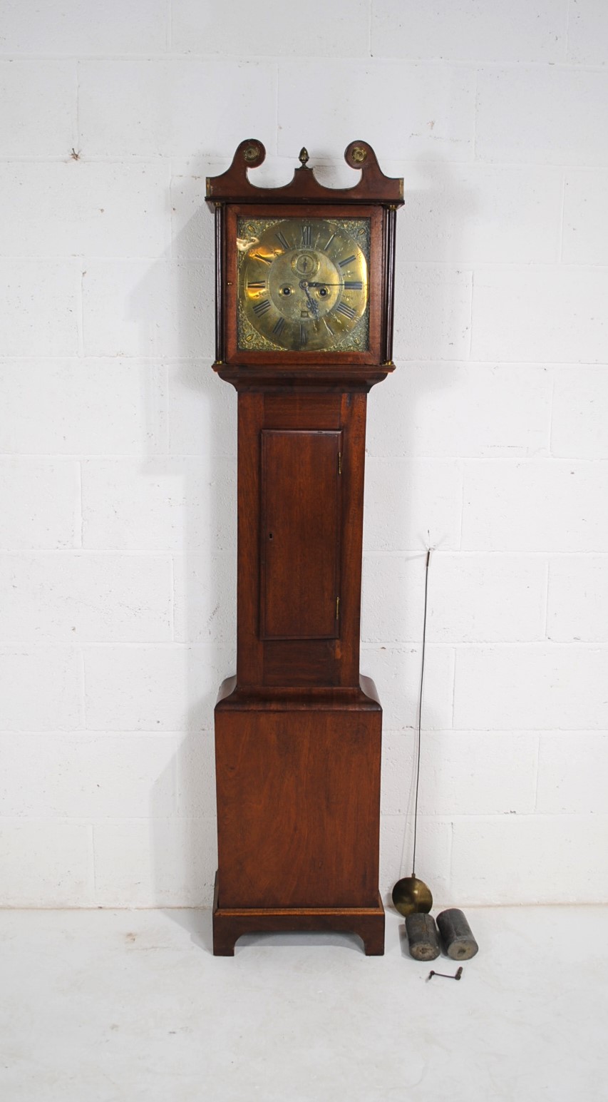 A Georgian mahogany chiming longcase clock, with brass dial named to 'Fri-Hawkins, Southampton',