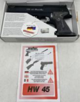 A Weihrauch HW 45 Black Star .22 calibre air pistol serial number 436655 with original box and
