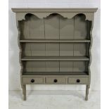 A painted pine dresser top with three drawers