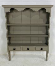 A painted pine dresser top with three drawers