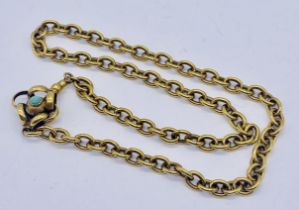 A Victorian tested 9ct gold necklace set with turquoise, total weight 12.2g