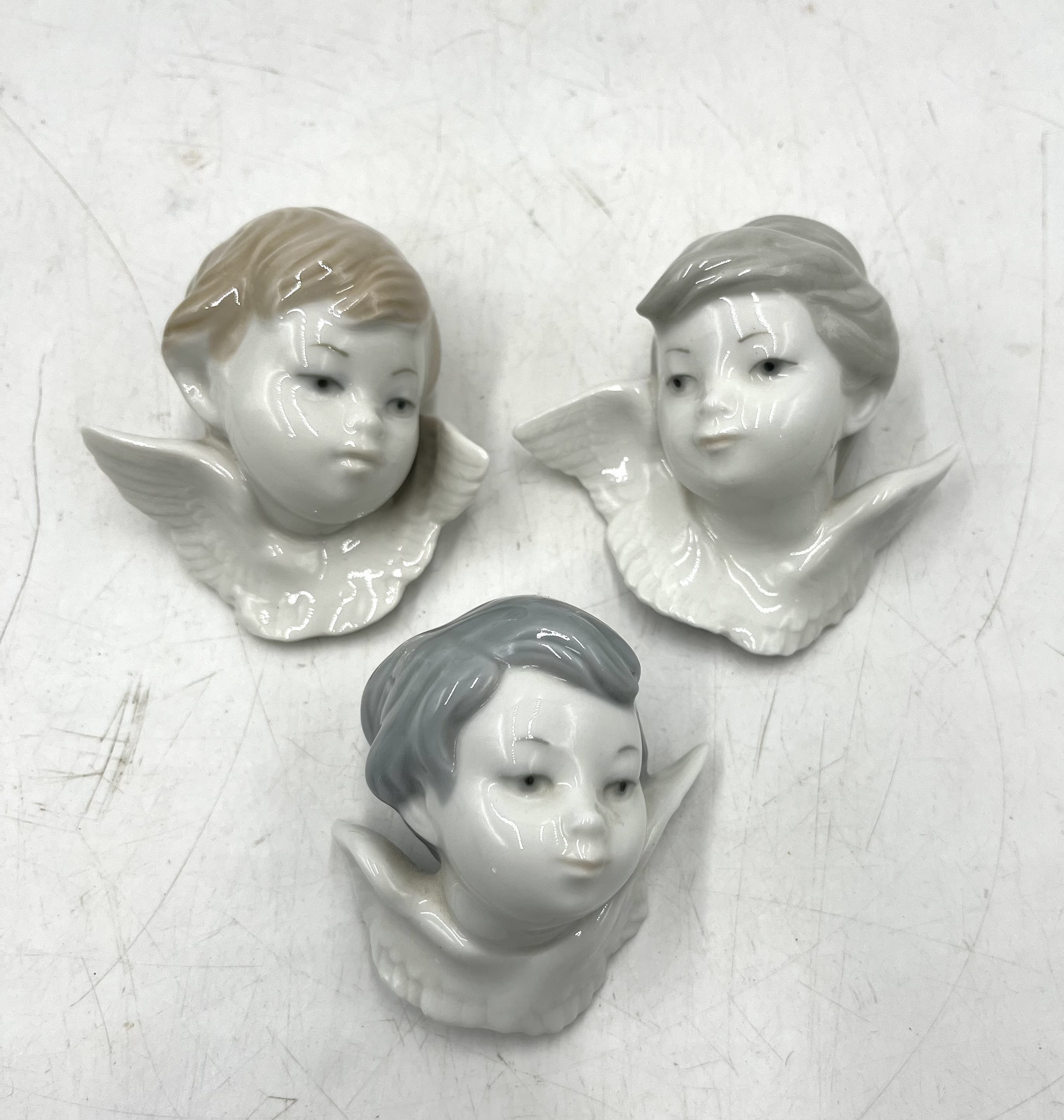 Three Lladro Cherub heads along with three Sylvac ceramics including No.1969 Pixies looking into a - Image 3 of 17