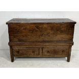 An antique mule chest with two drawers below, 140cm width, 58cm depth and 91cm height