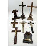 A selection of crosses and crucifixes including freestanding brass example