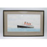 A framed watercolour of the RMS Aquitania of the Cunard Line, signed 'M. Harte' and 'Michael J