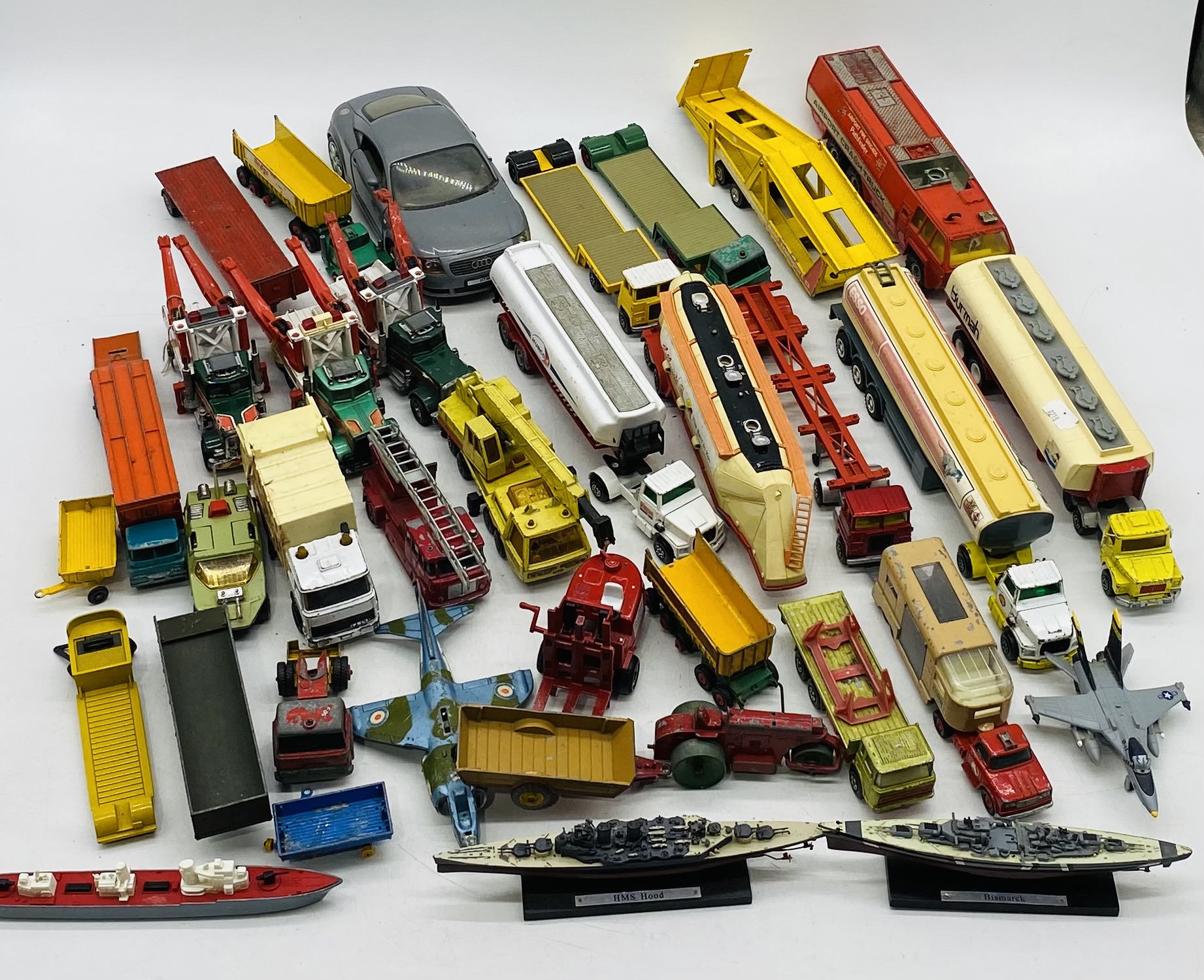 A collection of playworn die-cast vehicles including Lesney, Lone Star, Matchbox, Corgi Major etc