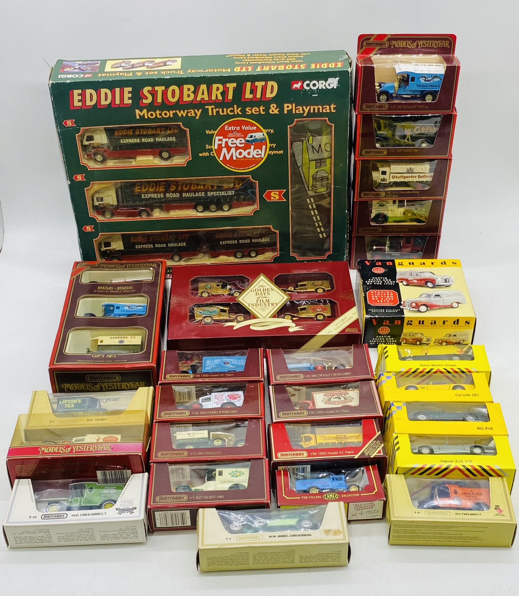 A collection of boxed die-cast vehicles including Corgi Eddie Stobart Ltd Motorway Truck Set &