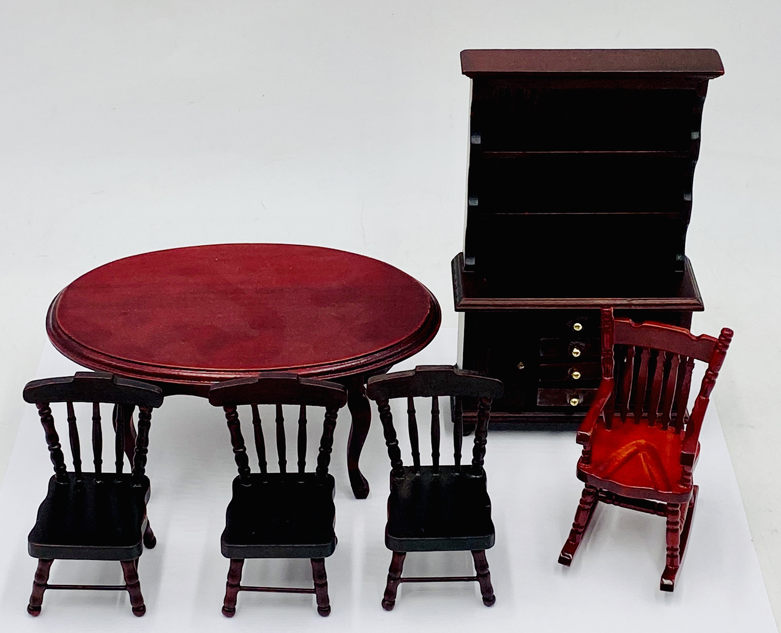 A collection of dolls house furniture (mainly mahogany style) including grandfather clock, dining - Image 4 of 8