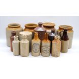 A collection of various stoneware jars and bottles, including some named to 'Marlborough Aerated