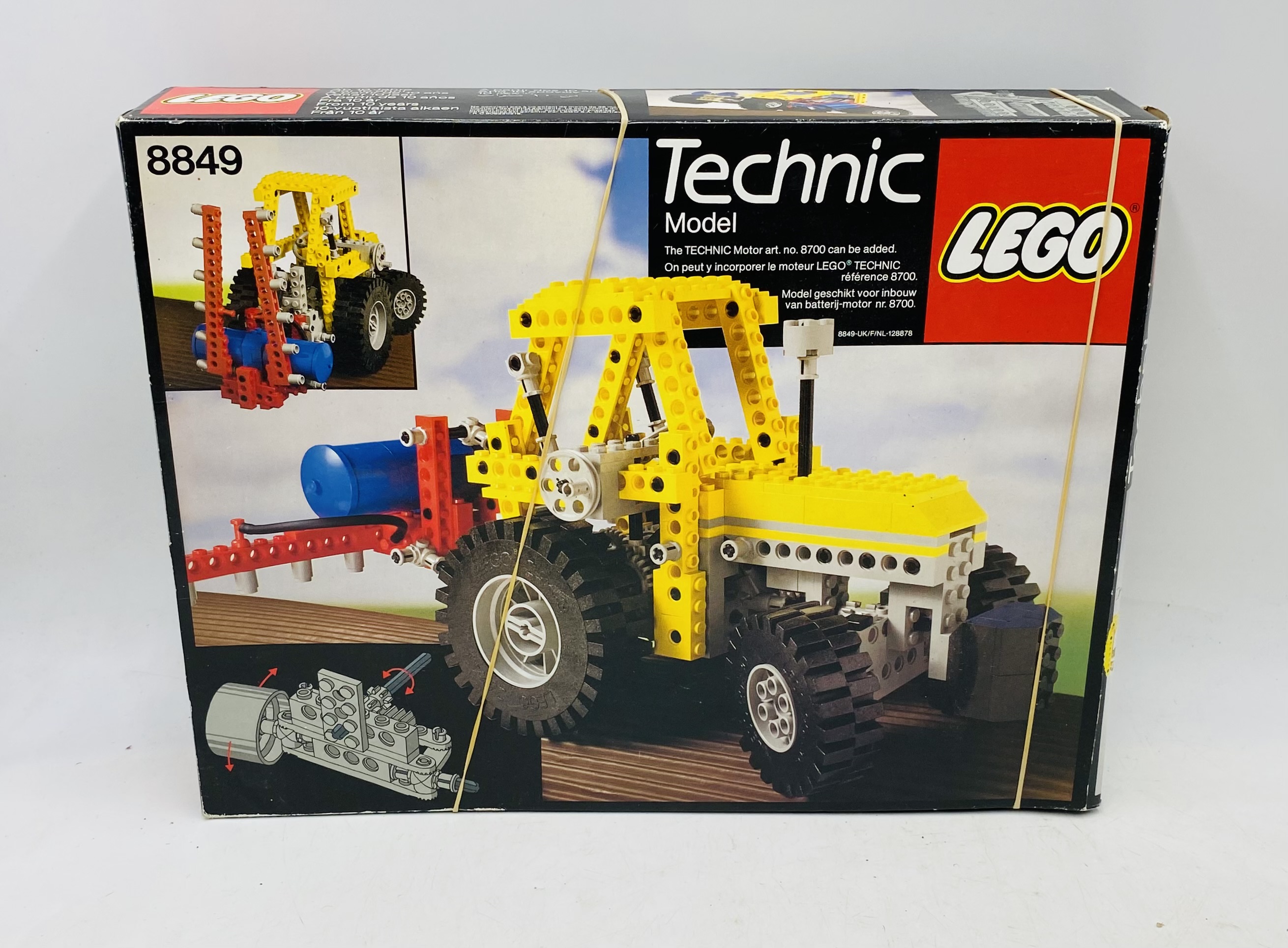 Three boxed vintage Lego Technic sets including Car Chassis (8860), Tractor (8849) and Forklit (850) - Image 3 of 5