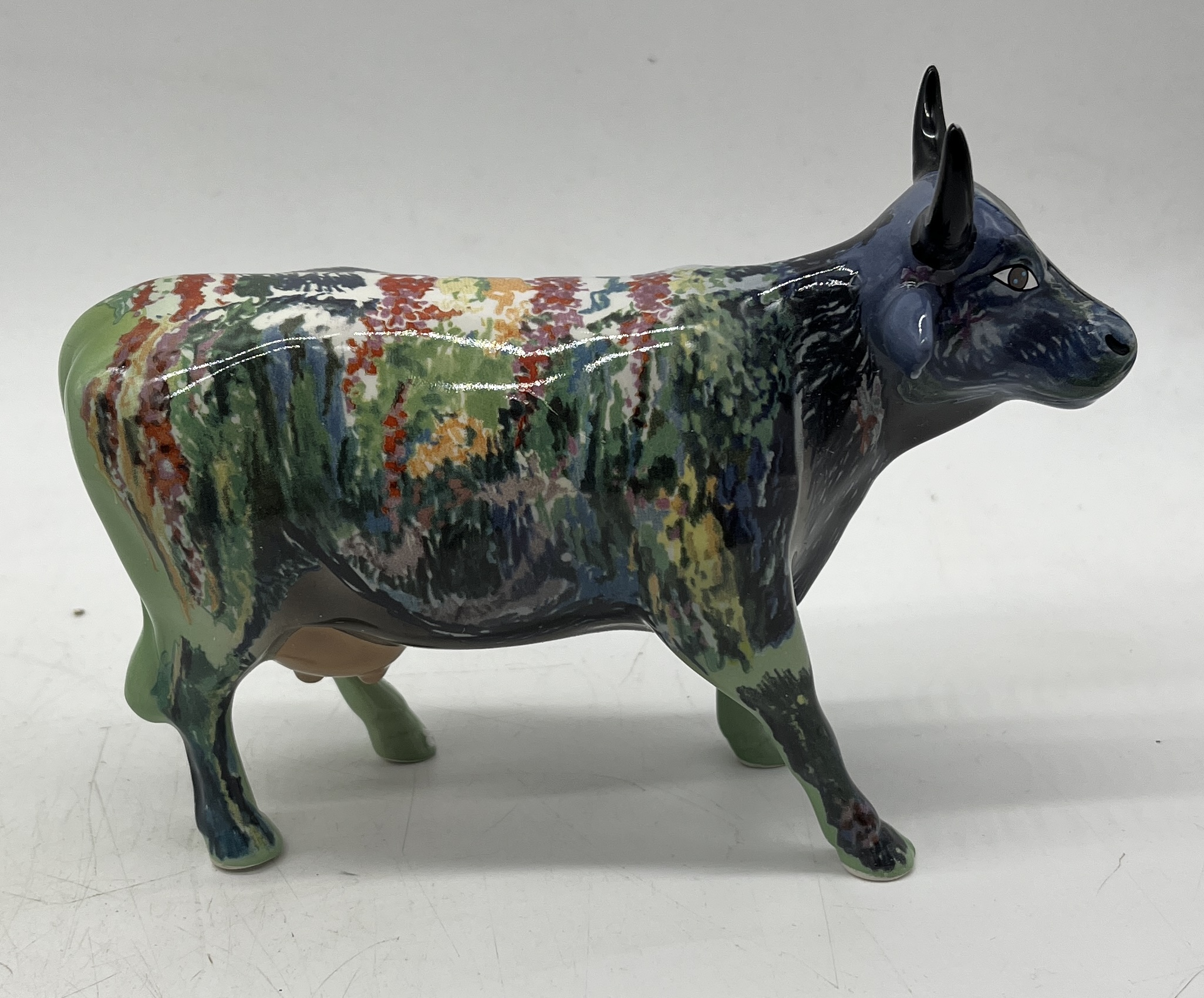 A boxed Cow Parade ceramic figurine with multi coloured design along with two boxed Goebel Rosina - Image 4 of 6