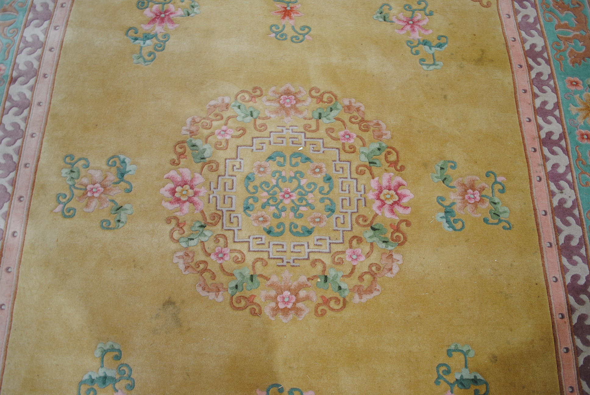 A large Chinese yellow ground rug - 318cm x 218cm - Image 3 of 5