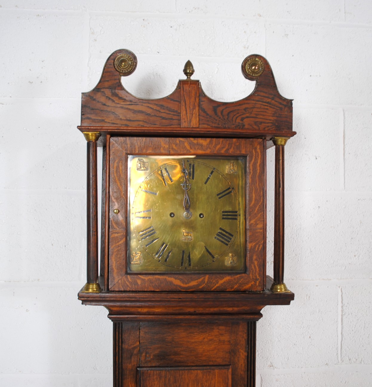 A Georgian oak chiming longcase clock, with brass dial decorated with Egyptian motifs, with fusee - Image 4 of 16