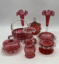 A selection of vintage cranberry glass.