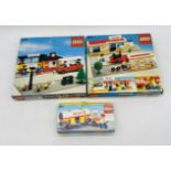 Three boxed vintage Lego Legoland sets including Bus Station (379), Shell Service Station (377) &