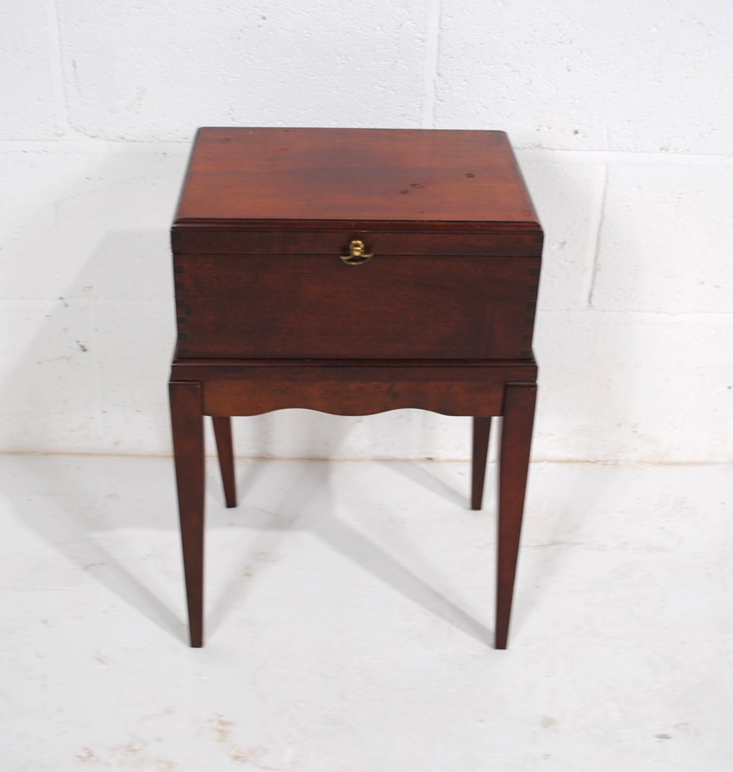 A small mahogany box on stand, with brass handles - height 54cm - Image 2 of 4