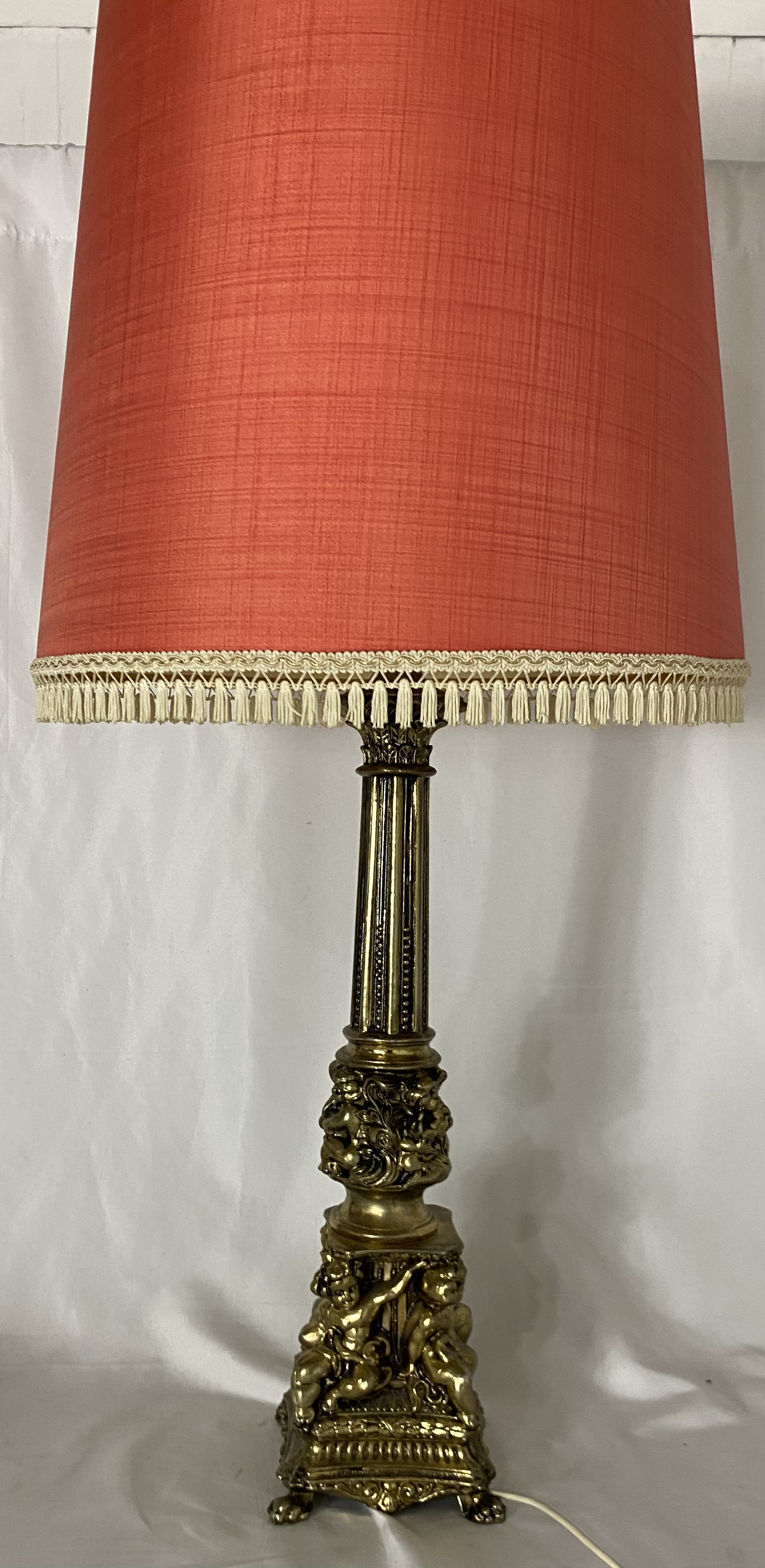 A large brass Ecclesiastical style table lamp, height of lamp 58cm