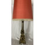 A large brass Ecclesiastical style table lamp, height of lamp 58cm