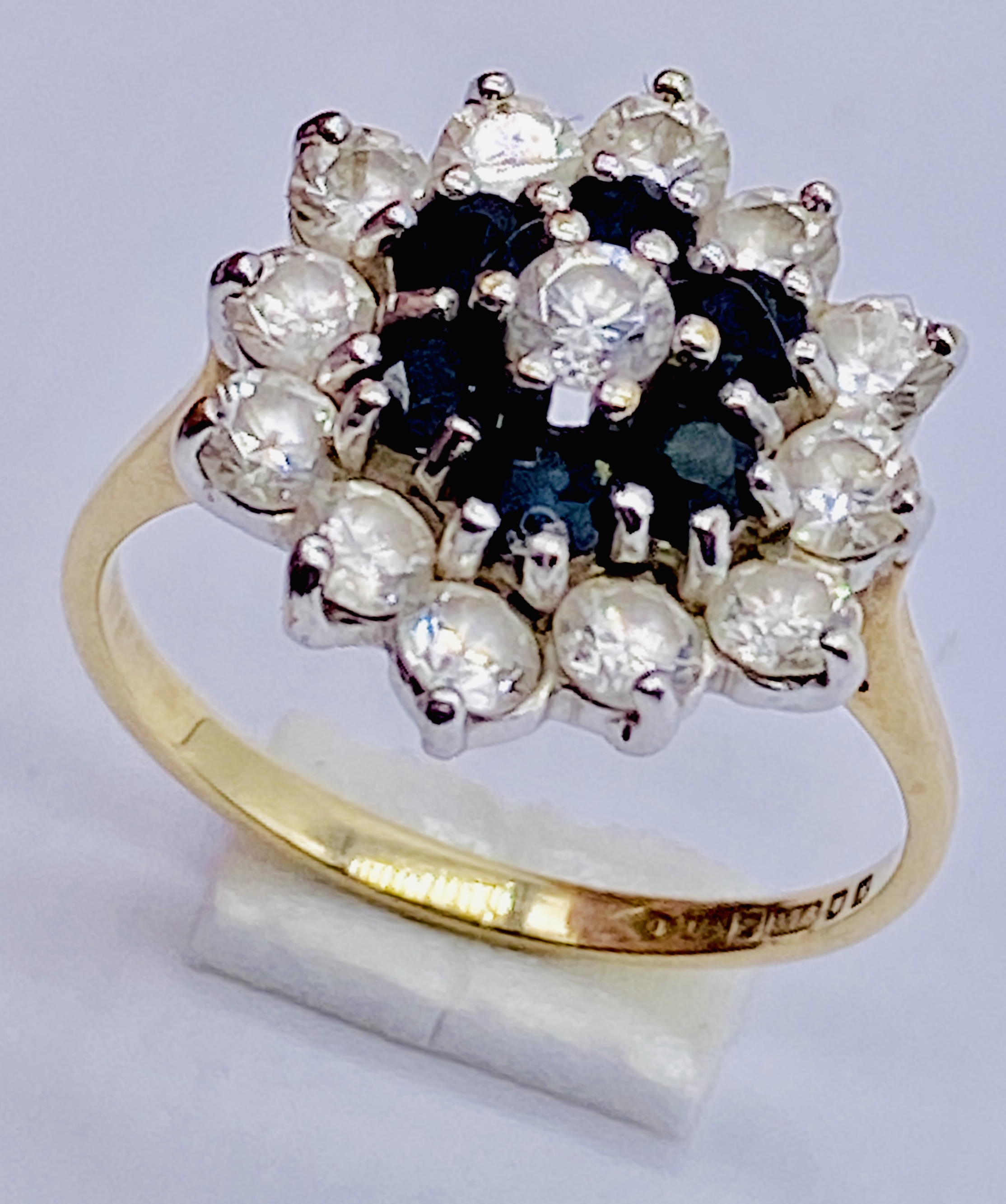 A diamond and sapphire cluster ring set in 14ct gold, size J - Image 2 of 3