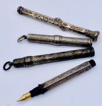 Two Samson Mordan & Co. retractable pencils (1 hallmarked silver) along with 1 other similar etc.