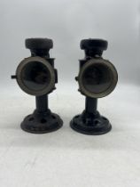 A pair of W.W.2 British Army candle lamps, one clearly marked with broad arrow 1942, Bladon & Son