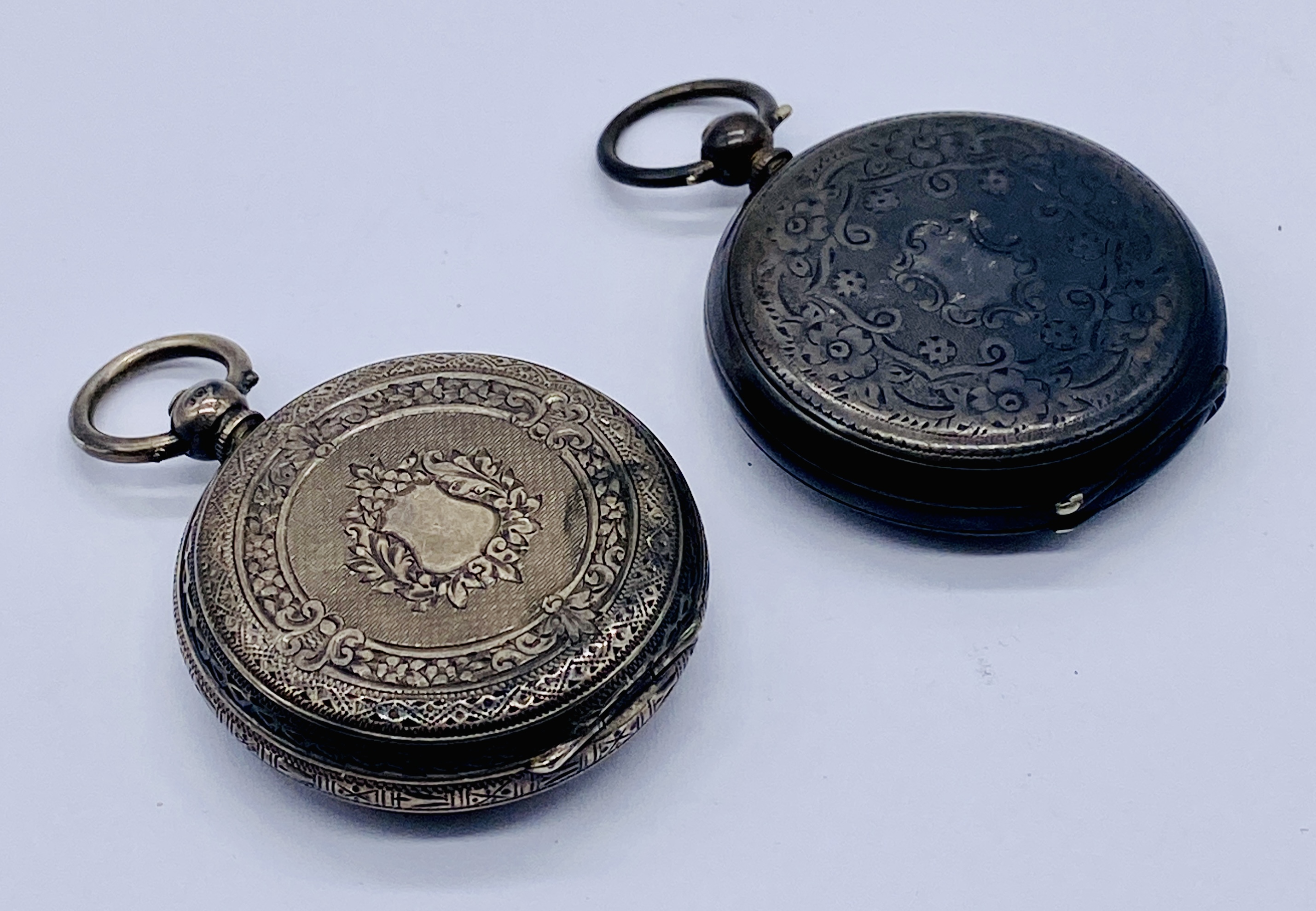 A hallmarked silver fob watch along with a continental silver (800) fob watch named to Kendal & - Image 2 of 2