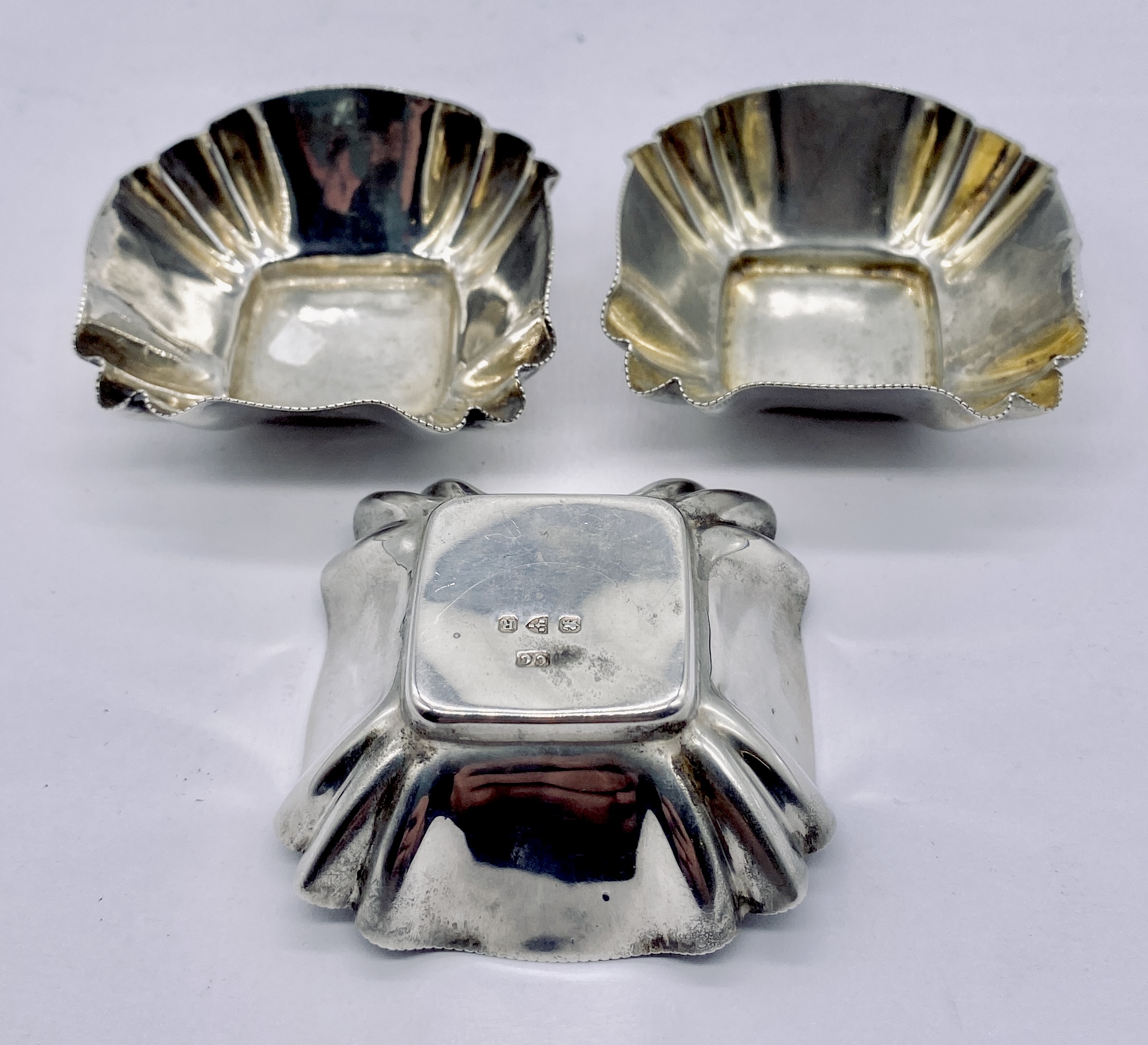 Three hallmarked silver salts along with an SCM eastern box in the form of a turtle, an SCM - Image 6 of 6