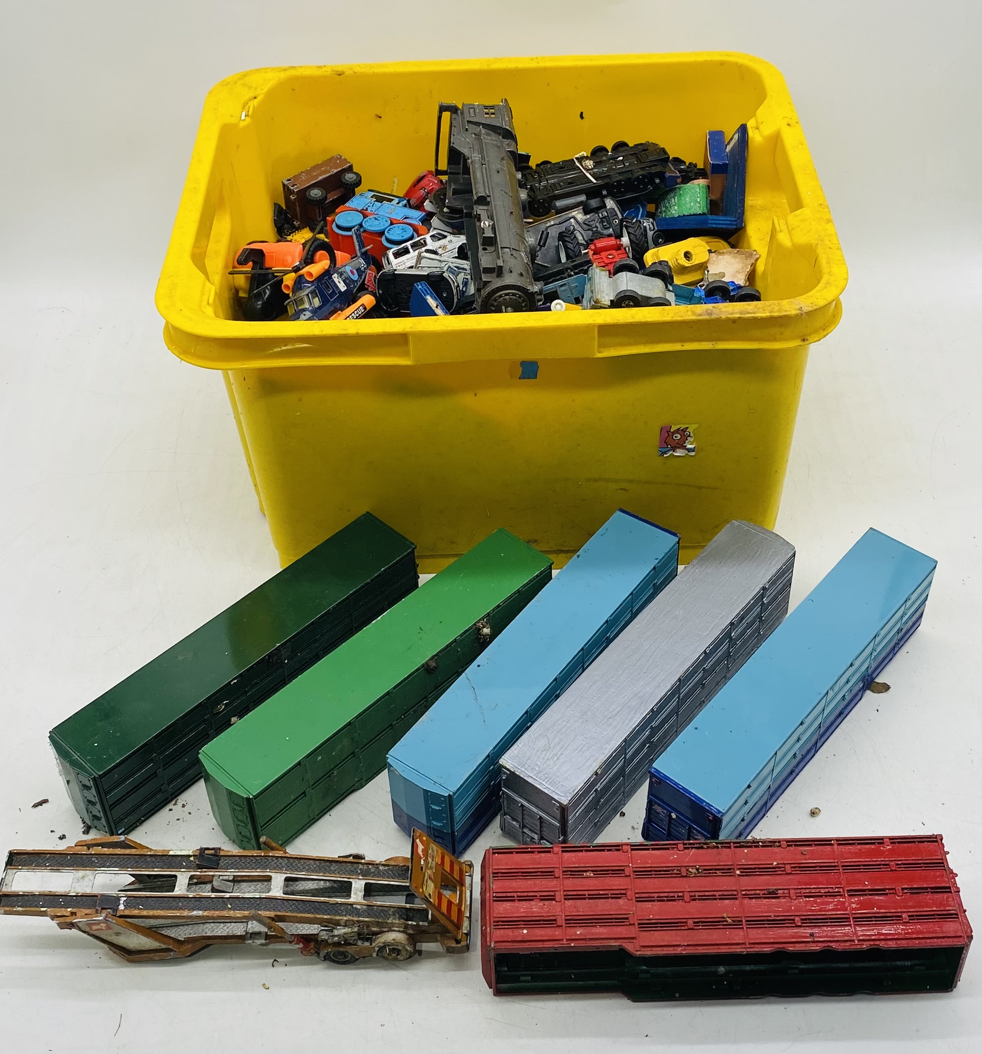 A large collection of various playworn die-cast vehicles including Corgi, Matchbox, Superking,