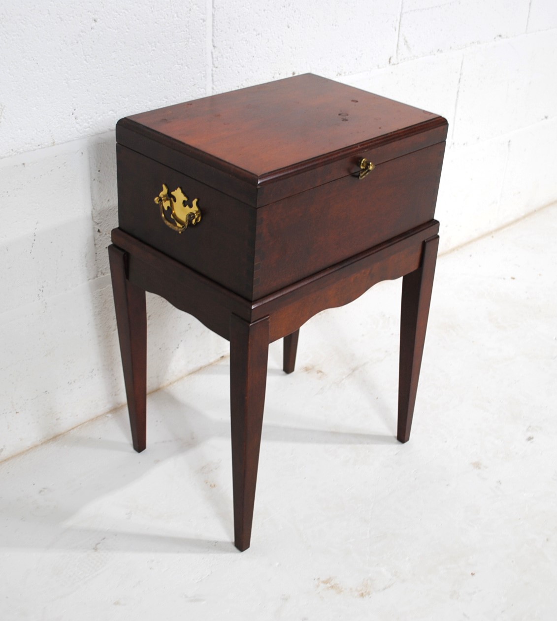 A small mahogany box on stand, with brass handles - height 54cm - Image 3 of 4