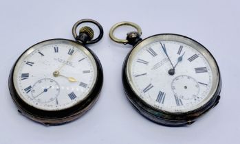 A Buren hallmarked silver pocket watch retailed by E W Payne along with a continental silver