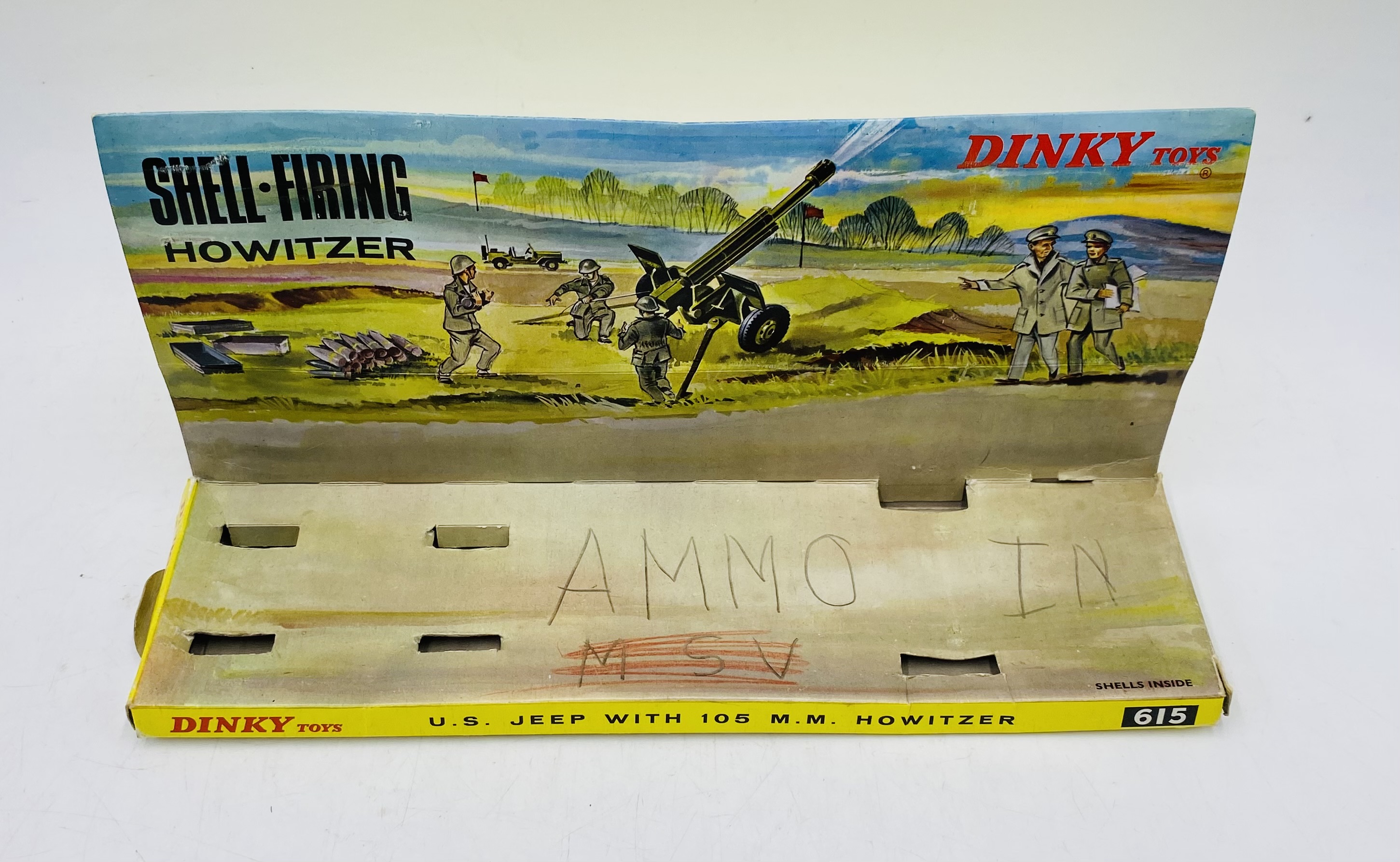 A vintage boxed Dinky Toys "U.S. Jeep with 105 MM Howitzer" with shell firing die-cast model (No - Image 6 of 10