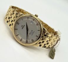 An 18ct gold Omega De Ville Prestige bracelet Co-Axial Chronometer ref 41743100 with date aperture