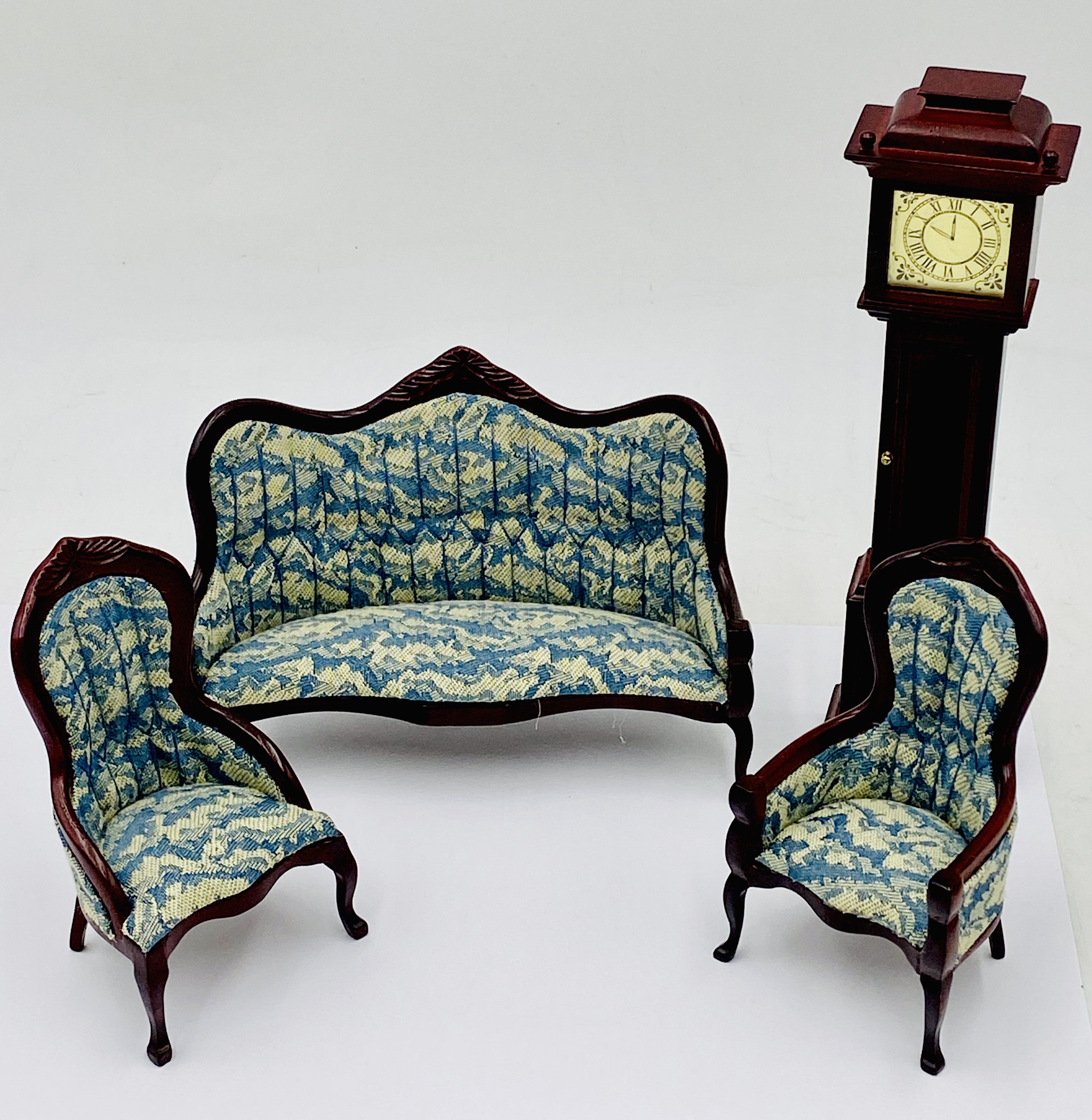 A collection of dolls house furniture (mainly mahogany style) including grandfather clock, dining - Image 2 of 8